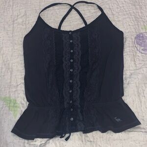 ABERCROMBIE & Fitch Women Navy Blue Floral Lace Cami Tank Top